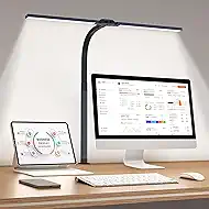 LED Desk Lamp for Home Office, Eye-Caring Desk Light with Clamp, 24W Double Head Architect Task Lamp Stepless Dimming, Flexible Gooseneck Bright Table Lamp for Study Reading Workbench Drafting