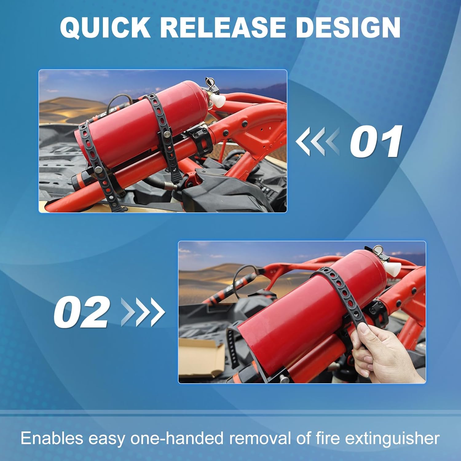 UTV Fire Extinguisher Mount with Reinforced Quick Release Silicone Straps for 1.75" to 2" Roll Bar, UTV Fire Extinguisher Holder with Anti-Slip Holder Base Plate Compatible with Polaris Can Am