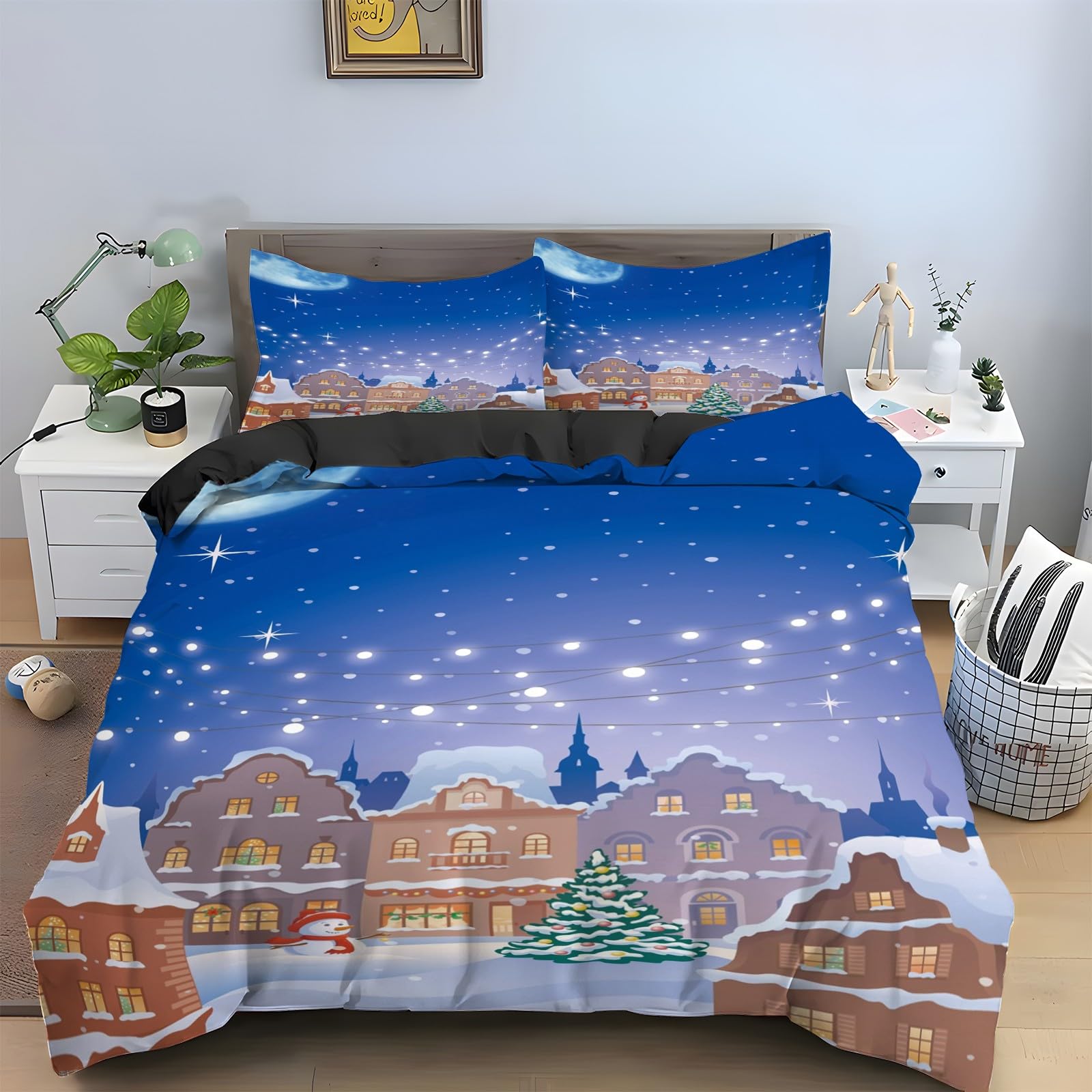 Flocon de neige housse de couette Noël 90x190 pour remplacer les draps rêches qui glissent