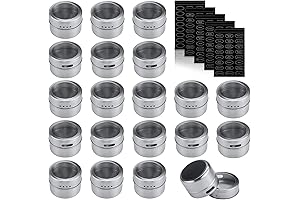 Bekith 20 Pack Stainless Steel Magnet Spice Jars with Clear Top Lid and Sift Pour