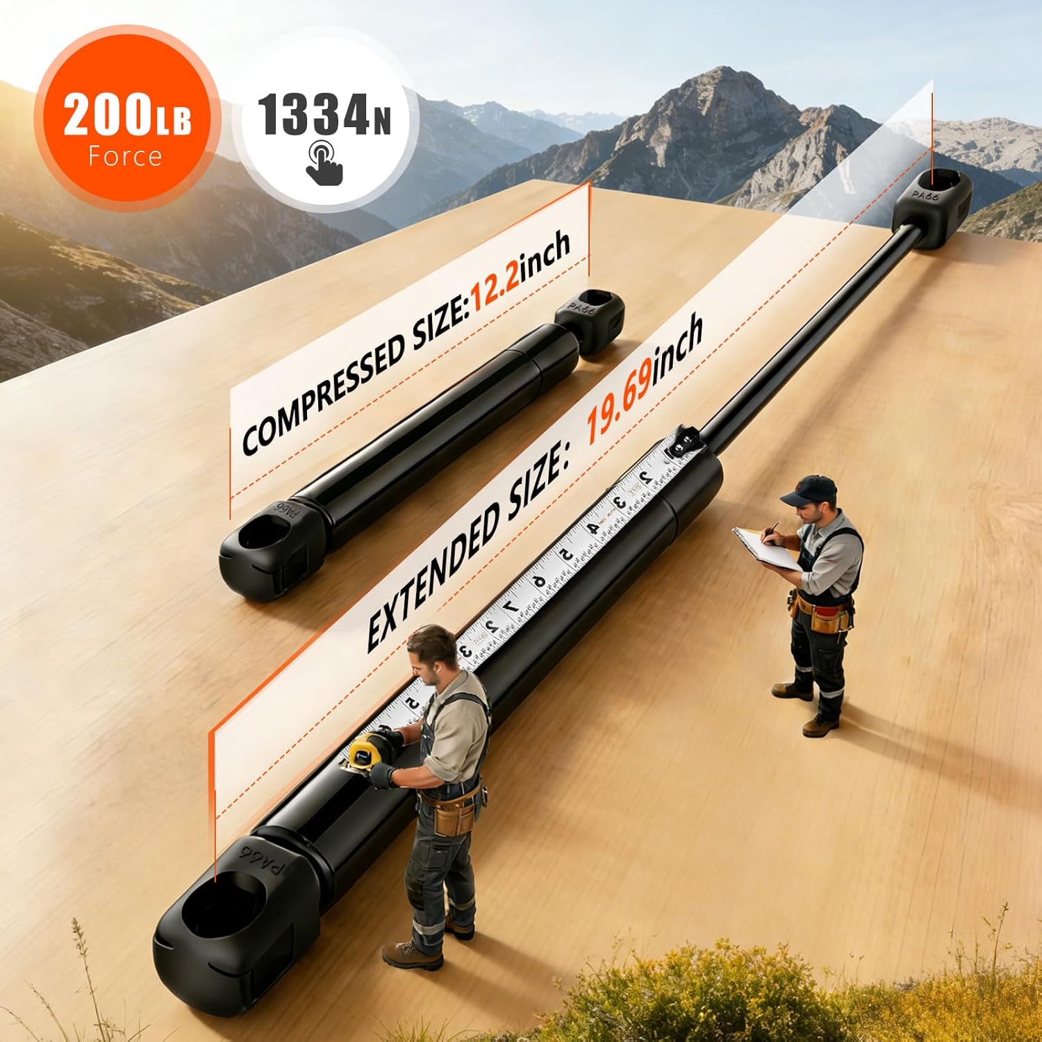 20 inch Gas Struts 200lb(185-215 lbs) 889 N, 20" Shock Lift for Heavy Duty Lid Bed RV Murphy Bed Piston Hatch Door Trap Door Tonneau Cover 2 Pack