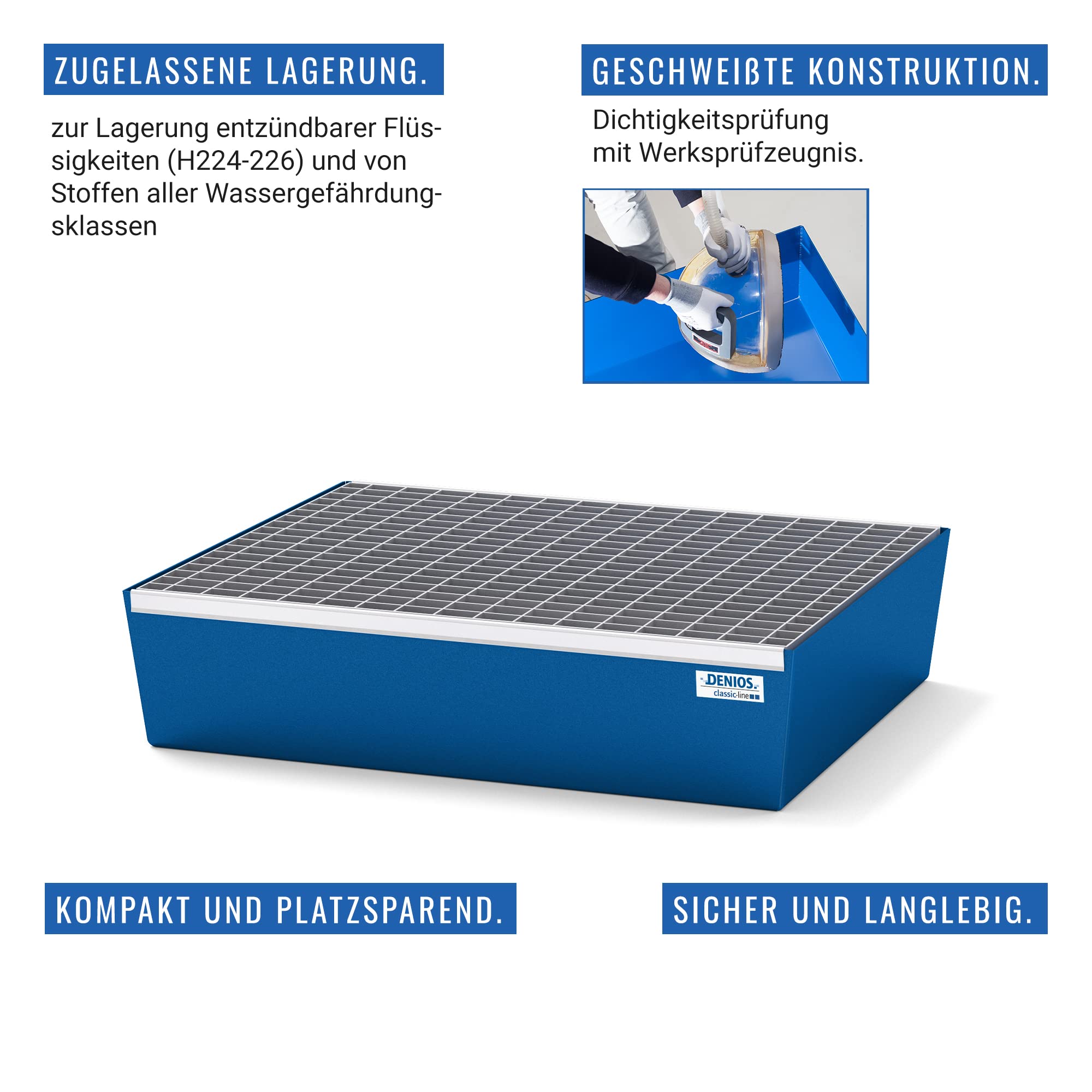 Kleingebindewanne classic-line aus Stahl, lackiert, mit Gitterrost, 635x785x178