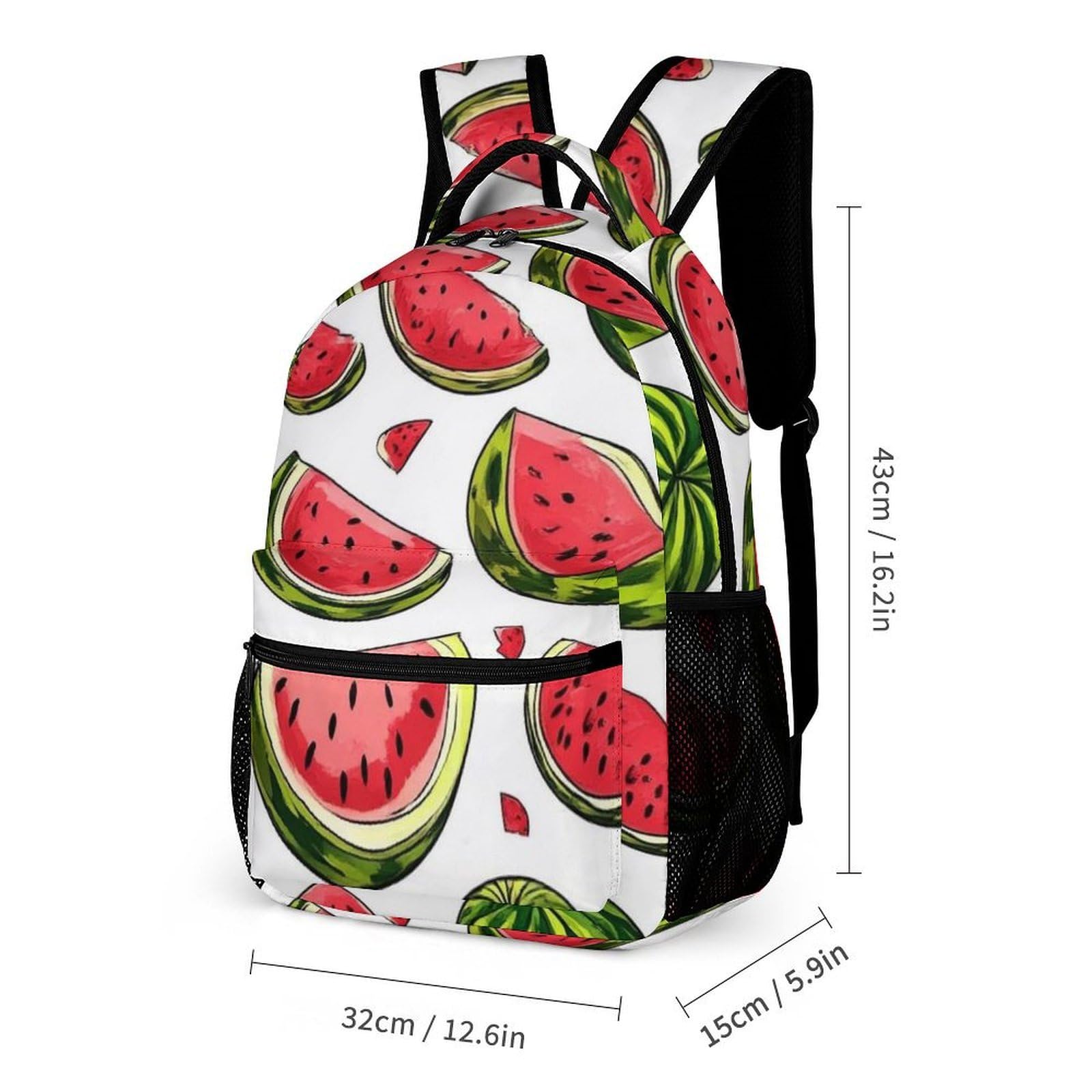 Mochila con bolsa de almacenamiento para lonchera, color rojo sandía y verde, conjunto de mochila escolar y cosmético.