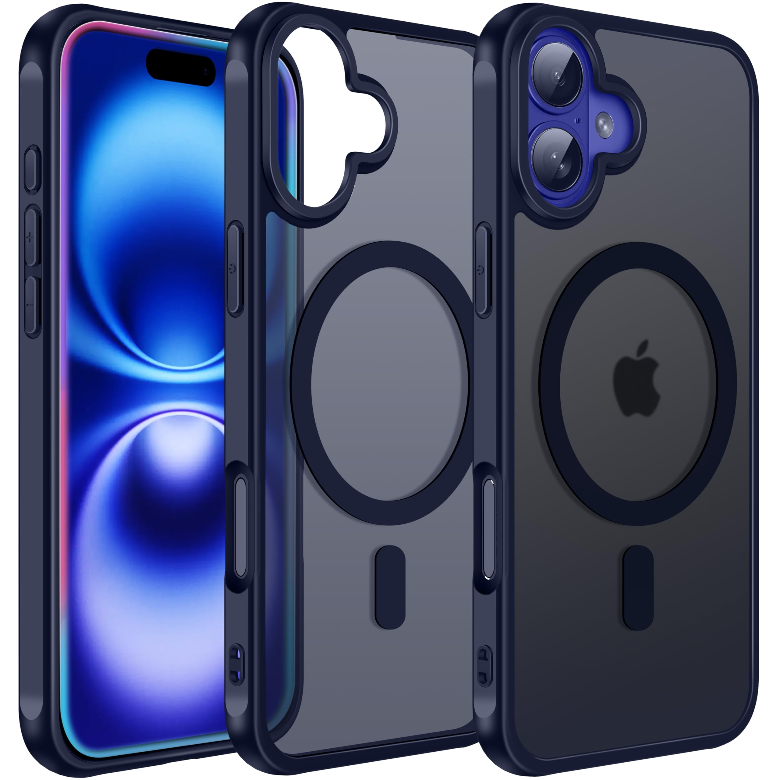 iVoler Cover Magnetica per iPhone 16, [Compatibile con MagSafe] [Protezione Antiurto di Grado Militare] Custodia Traslucida Opaca Posteriore Sottile Silicone Protettiva Case（Blu）