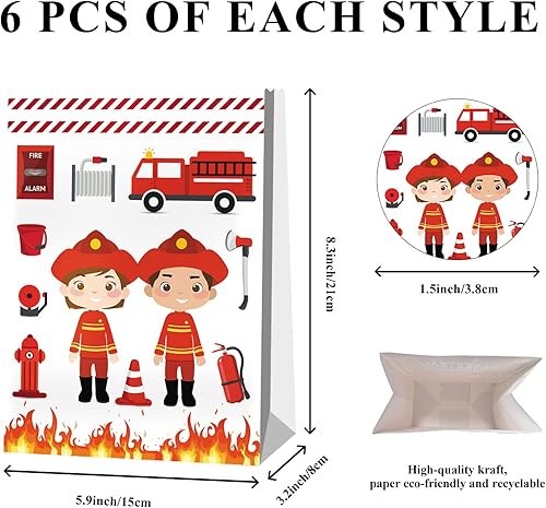 Miniatura 6 de 24 bolsas de golosinas para camiones de bomberos, suministros de fiesta de cumpleaños, suministros de fiesta de bomberos, decoraciones de
