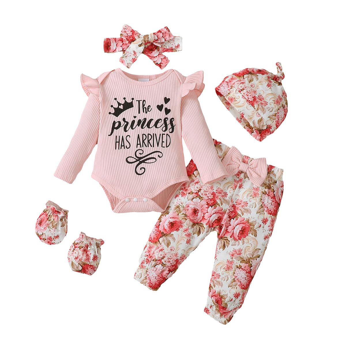 UUAISSO Baby meisjes kleding bloemen tops body beer tuinbroek verstelbare overalls outfits set, roze beer, 3-6 Maanden