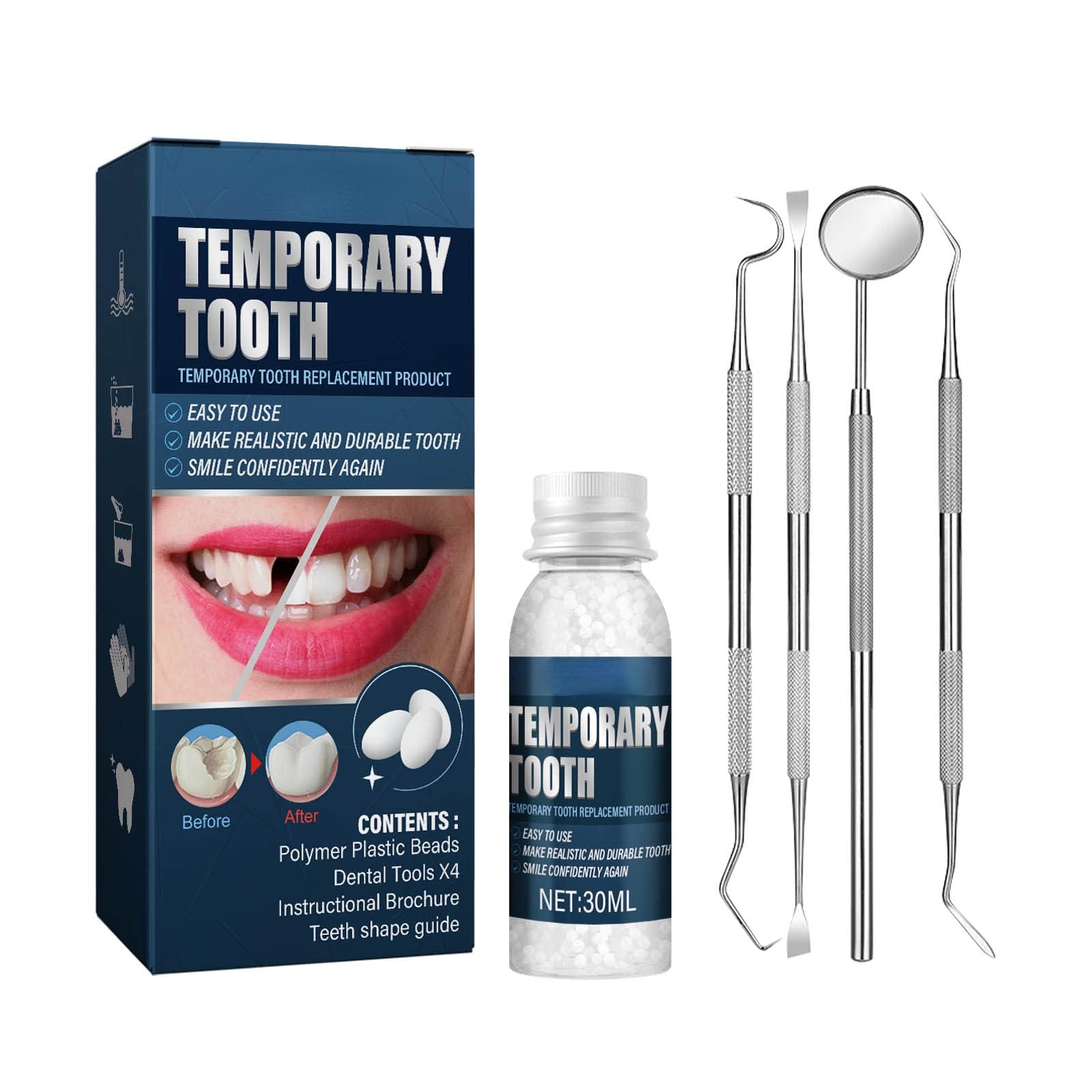 1set Teeth Repair Kit, Temporary Teeth replacement kit, Moldable False Teeth, Thermal Fitting Beads for Snap On Instant and Confident Smile