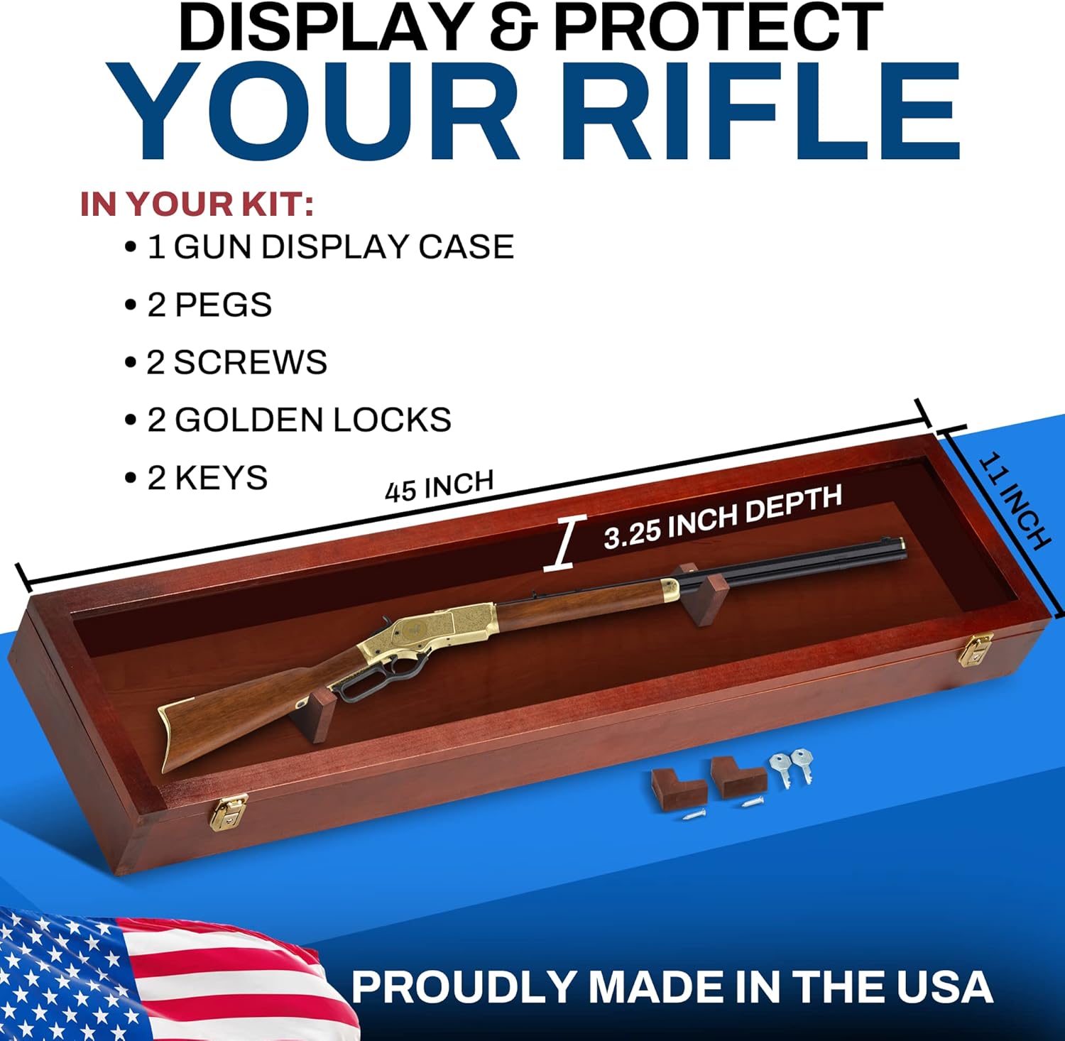 PENNZONI Gun Display Case - Lockable Rifle Display Case - Gun Cabinets for Rifles & Shotguns - Sword Wall Mount, Gun Wall Mount Display Case w/Acrylic Door | Cherry, No Felt