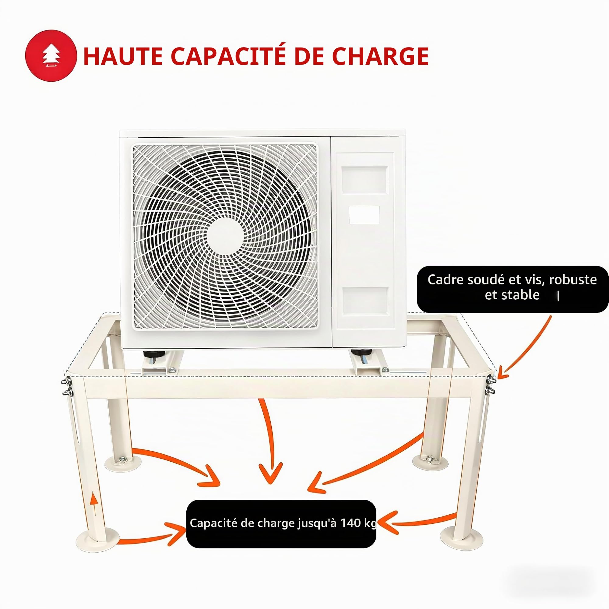 Wostore Support de sol pour pompe à chaleur, climatiseur, console de sol, support de climatisation, cadre jusqu'à 140 kg, 9000-24000 BTU GS 380
