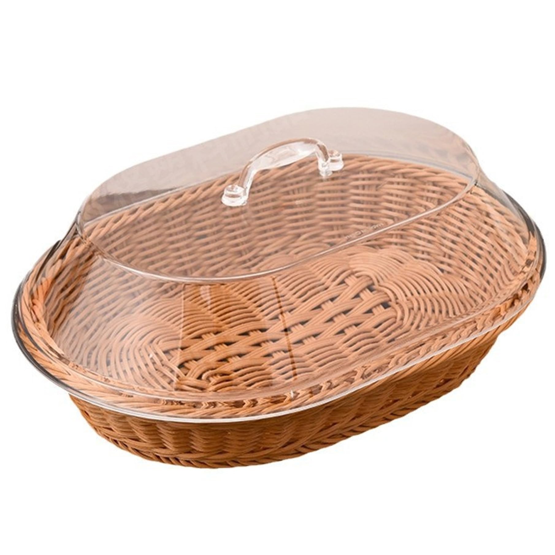 Faroby Bread Basket with Lid, 14x10x5.5 Oval Rattan Wicker Basket with Acrylic Cover Snack Candy Organizer for Food Display Restaurant Bakery