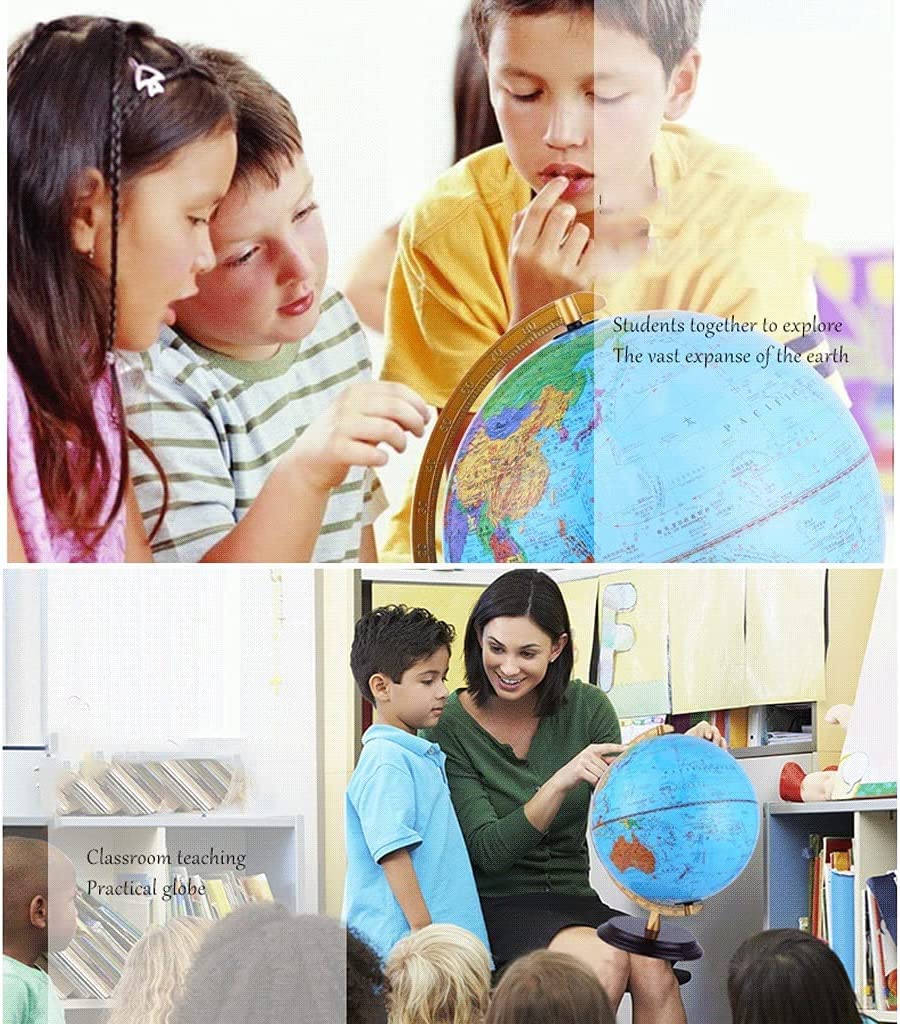 Globi Geografici Mappamondo Mondiale con Supporto in Legno Mappamondo per Bambini con Supporto in Legno 32 cm/12,5" Home Decor