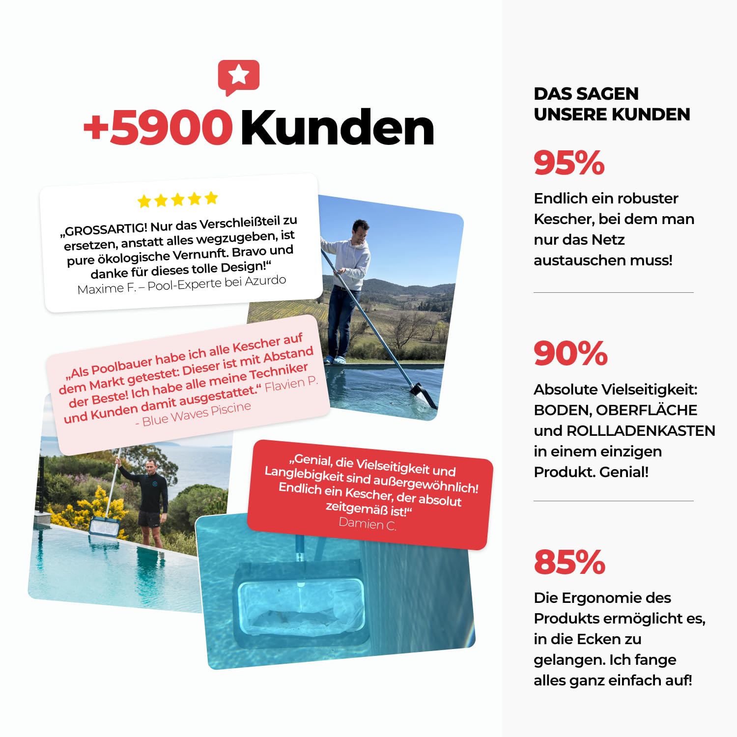 NODI Net+ | Professioneller 3-in-1 Poolkescher | Poolboden, Oberfläche & Unterflur-Rollladenkasten | Belastbarkeit 32 kg | Austauschbares Netz | Nachhaltig & Wirtschaftlich