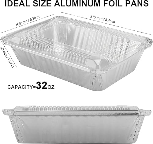 Miniatura 2 de HOZEON Paquete de 125 bandejas de papel de aluminio desechables de 2.25 libras, 8.4 x 5.9 pulgadas, bandejas desechables para llevar con tapas