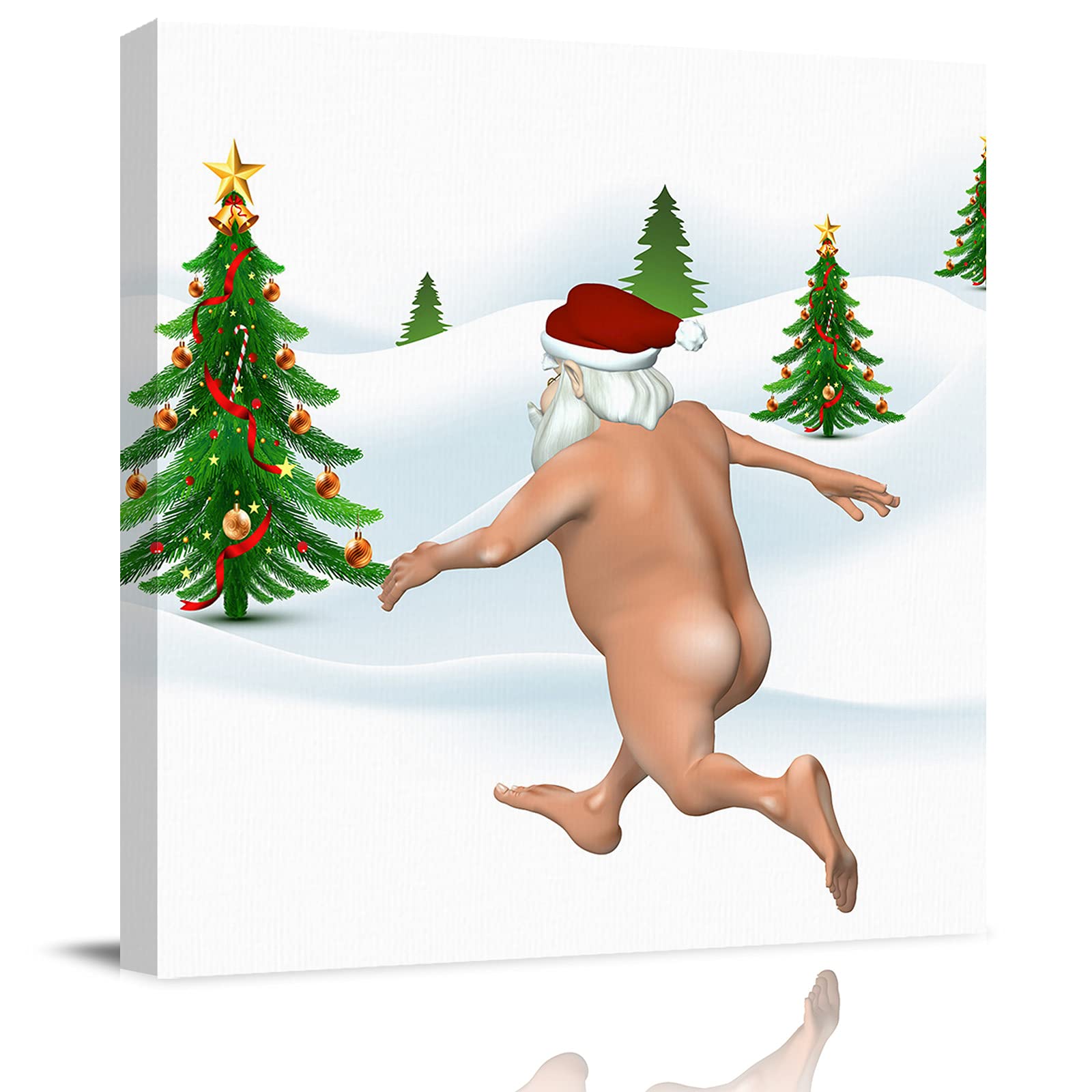 merry nudist christmas YOKOU Canvas Wall Art, Merry Christmas Tree Funny Crazy Naked Santa Claus  Streaking White Square Framed Painting Pictures Print On Canvas for Kitchen  Living Room Home Decoration, 12x12 Inches : Amazon.ca: Home