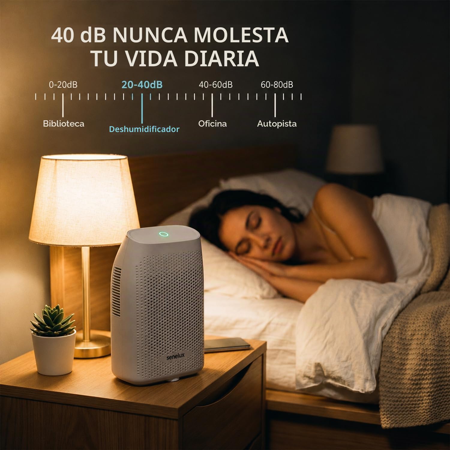 Senelux Deshumidificador eléctrico de 2000 ml, ultra silencioso, apagado automático, blanco, modo cómodo, ideal para el hogar, dormitorio, armario