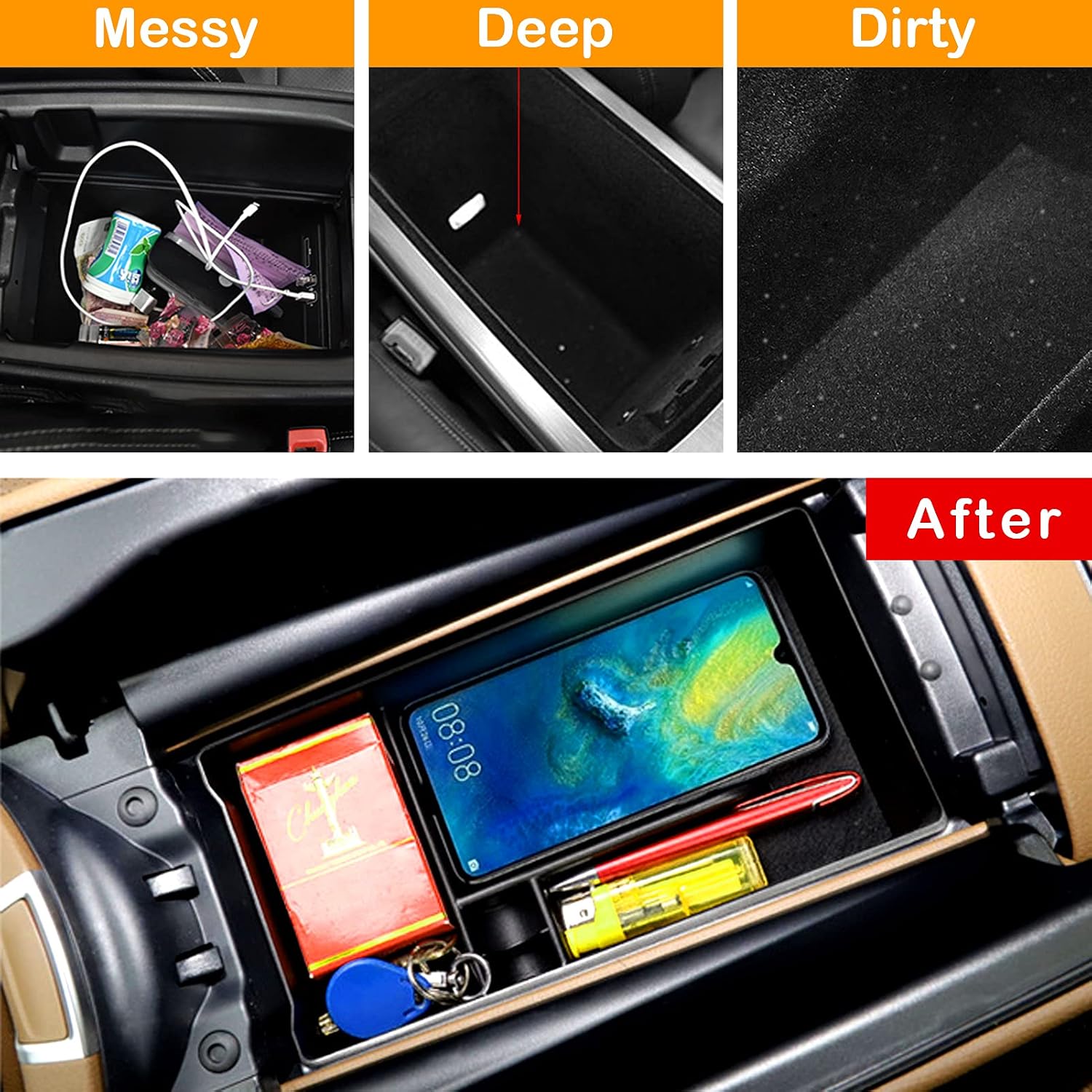 TTCR-II for 2021-2023 Mercedes Benz E Class Center Console Organizer Tray, Center Armrest Glove Compartment Container Compatible with E250 E300 E320 E350 E400 E450 E500 E550 E43 E53 E63