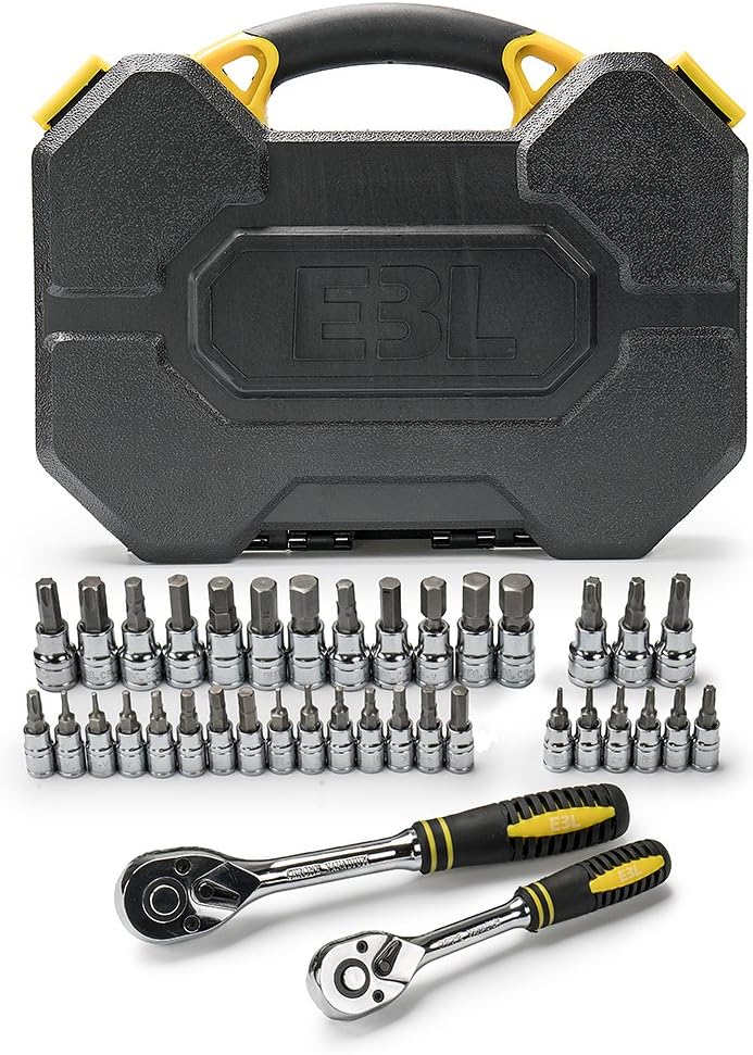E3L 39-pc Bit Socket Set Metric/SAE Hex Bits and Torx Standard Bits, S2 Steel Bits/Chrome Vanadium Steel Sockets with 1/4 and 3/8 Drive Ratchet Wrenches