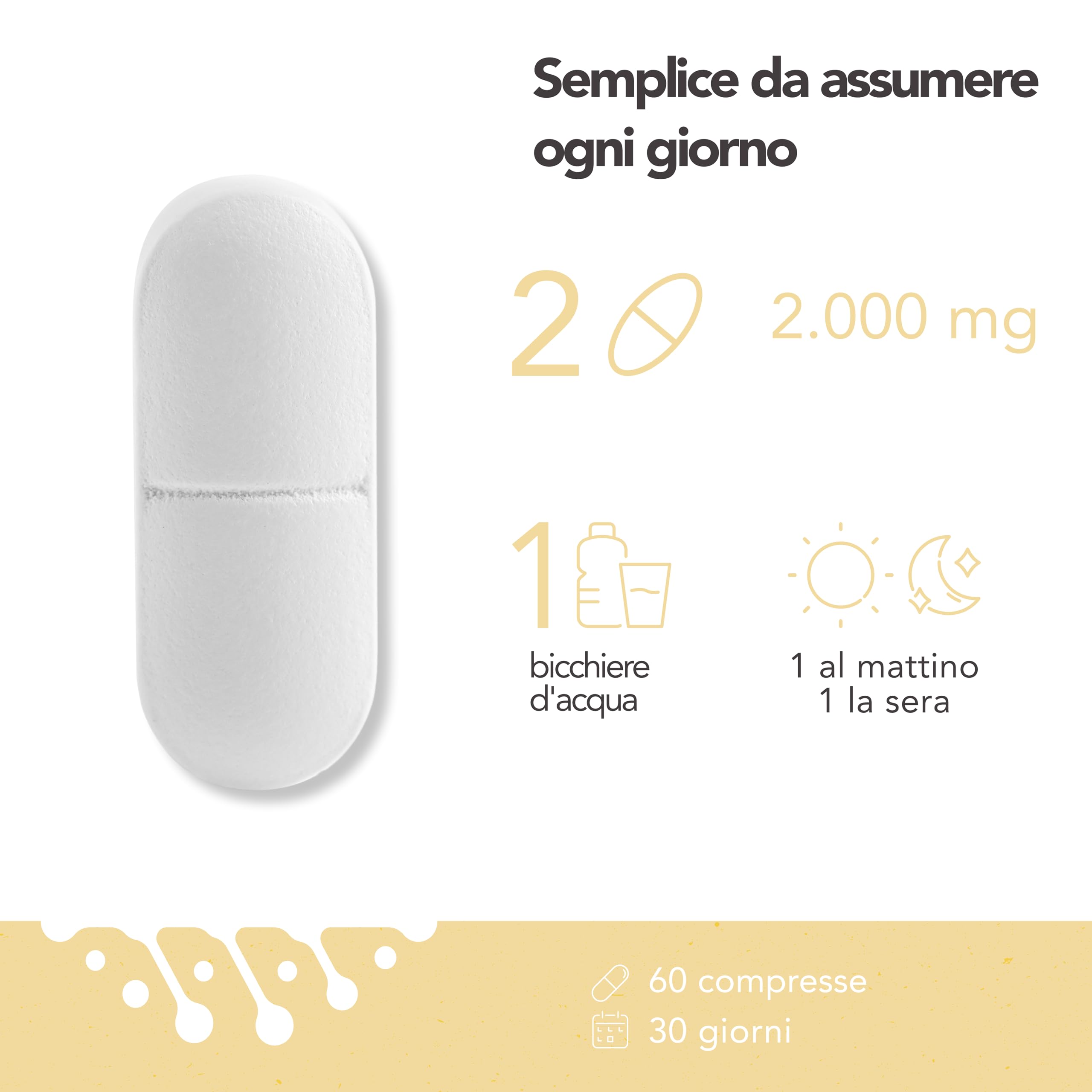 NOVIQA Magnesio L-Treonato Magtein® 2000 mg, 60 Compresse, Integratore Magtein Magnesio Treonato Puro ad Alta Biodisponibilità, Concentrazione, Memoria, Riduzione Stanchezza Mentale, Vegan