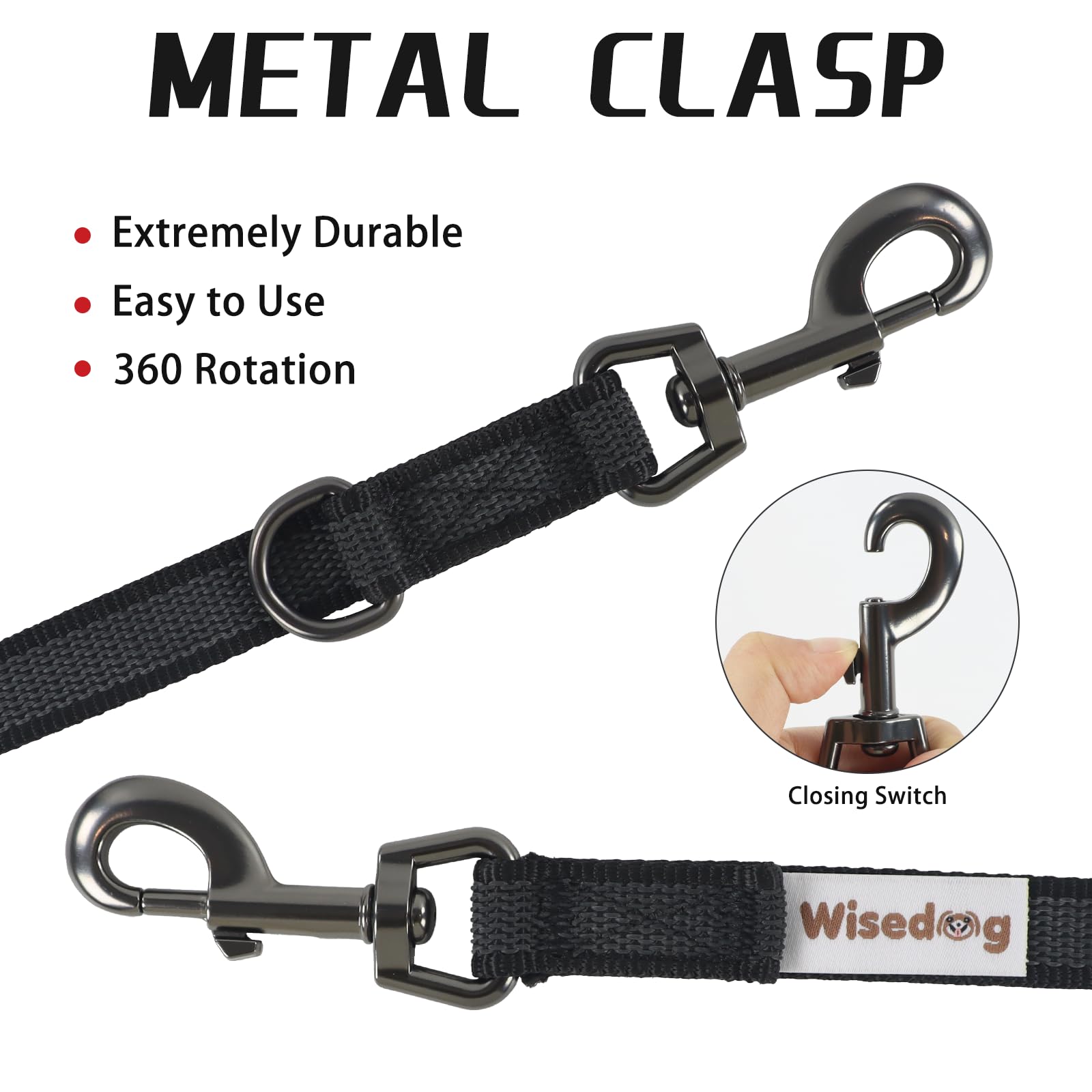 Wisedog Hands-Free Hundeleine, doppelendig & rutschfest, 3m Schwarz | Leichtes Nylon-Material, rutschfester Griff, vielseitig einsetzbar für Jogging & Camping, 6-in-1 multifunktional