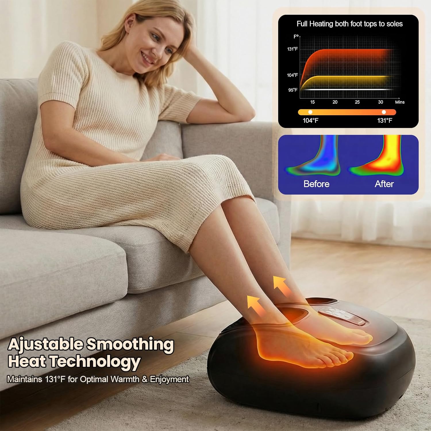 Shiatsu Foot Massager Machine with Heat, Upgraded Deep Kneading/Rolling Foot Massager for Delivers Pain Relief, Plantar Fasciitis, Neuropathy, Fits Up to 13‘’, Gifts for Women Mom Men Dad Seniors