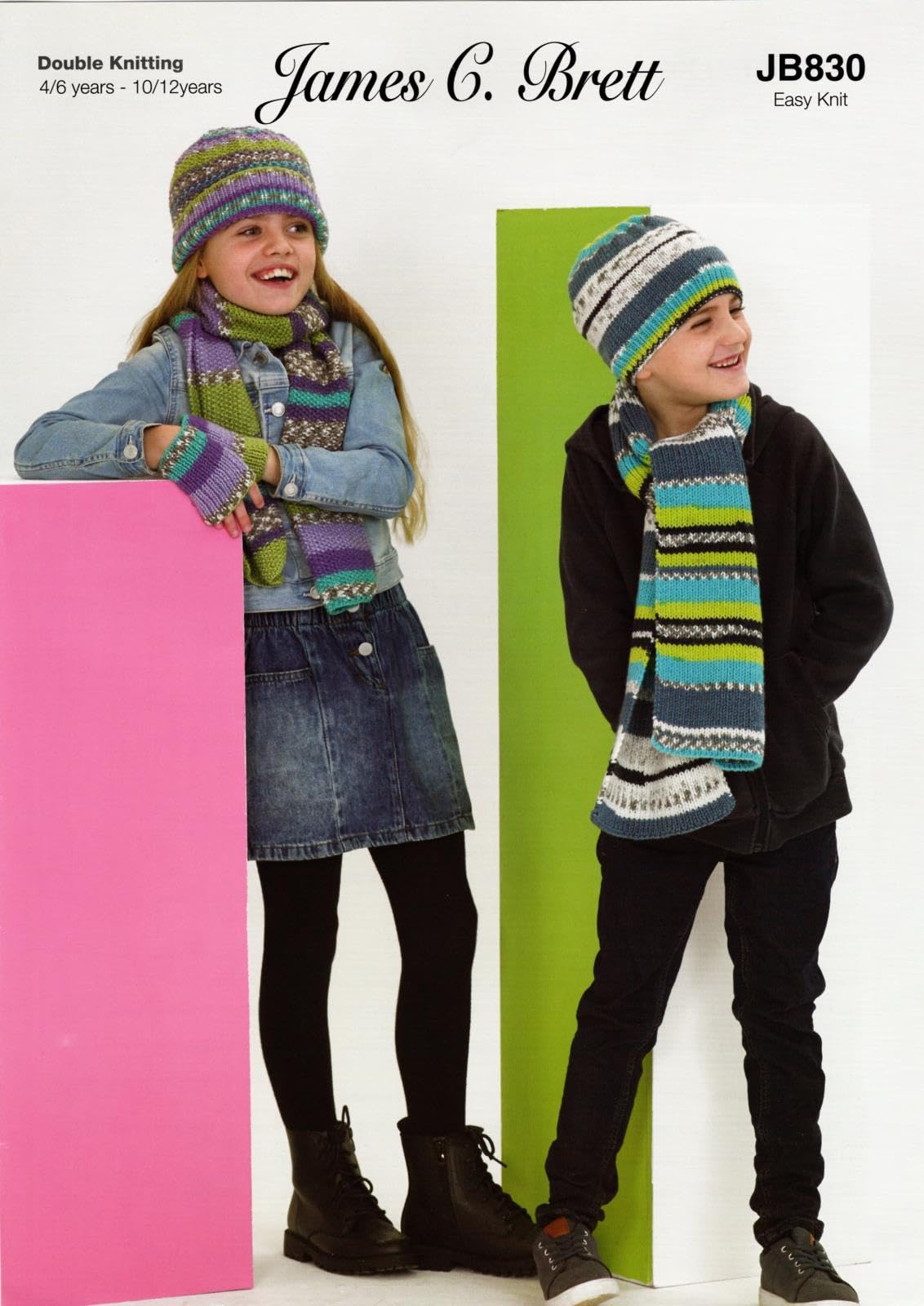 James Brett Double Knit Knitting Pattern Boys Girls Beanie Scarf Hat Wrist Warmers (JB830)