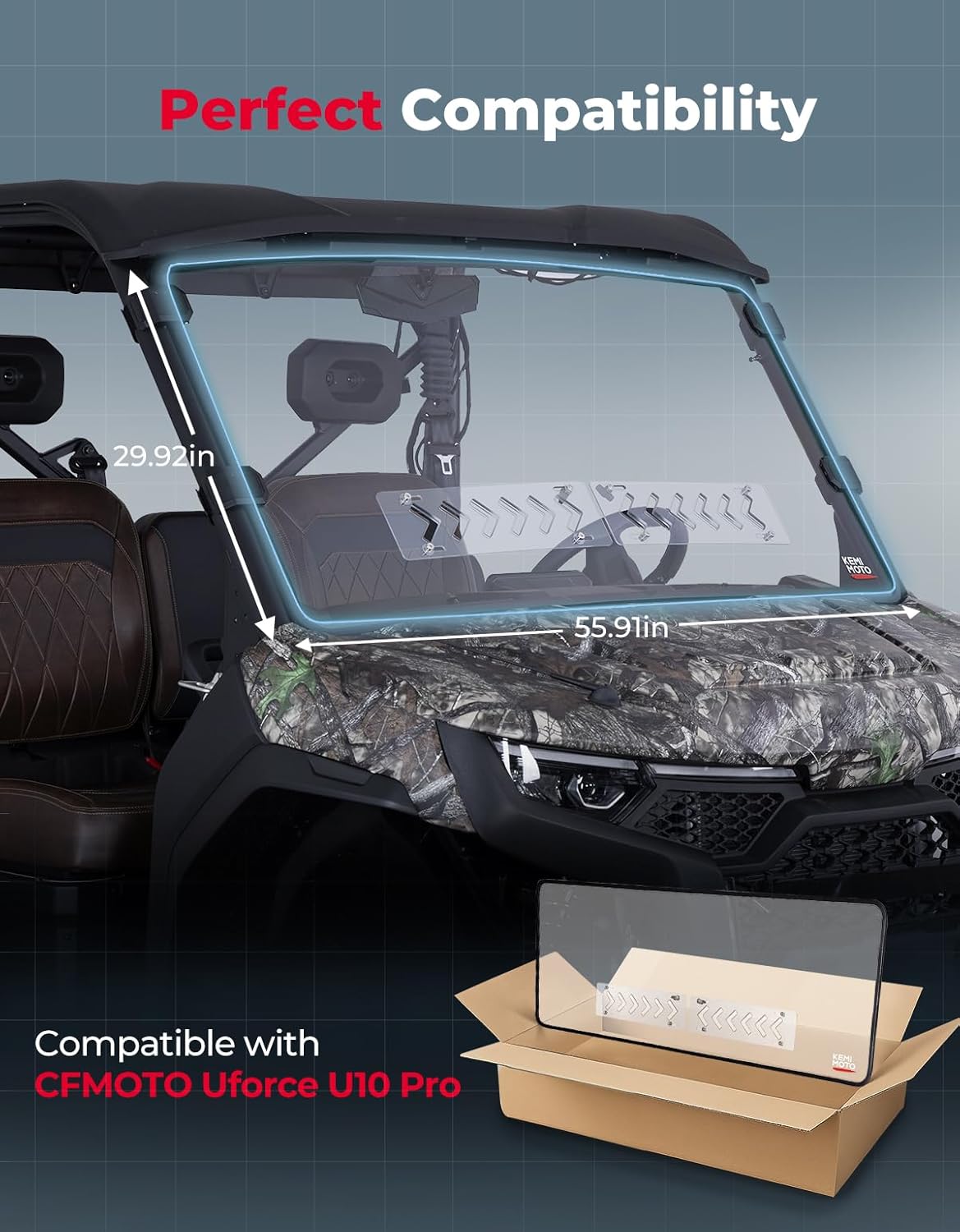 KEMIMOTO 2-in-1 Vented Front Windshield Compatible with 2025 2026 CFMOTO UFORCE U10 Pro & XL PRO ,Heavy Duty Hardened PC, Scratch Resistant, Quick Install, U10 PRO Front Window Accessories