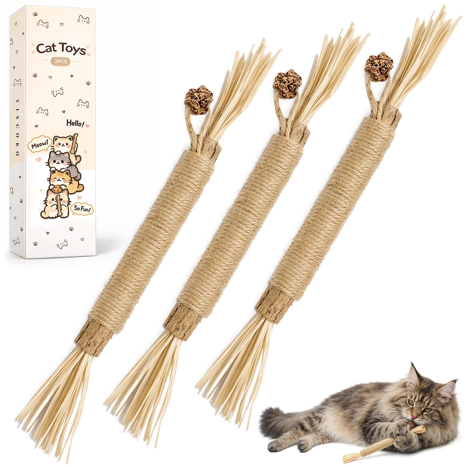 YISCOKO 3 StückKatzen Kauhölzer, Katzenminze-Spielzeug für Katzen, ideal für Wohnungskatzen zum Kauen und Stressabbau. EIN tolles Weihnachts- oder Geburtstagsgeschenk für Ihr Haustier.