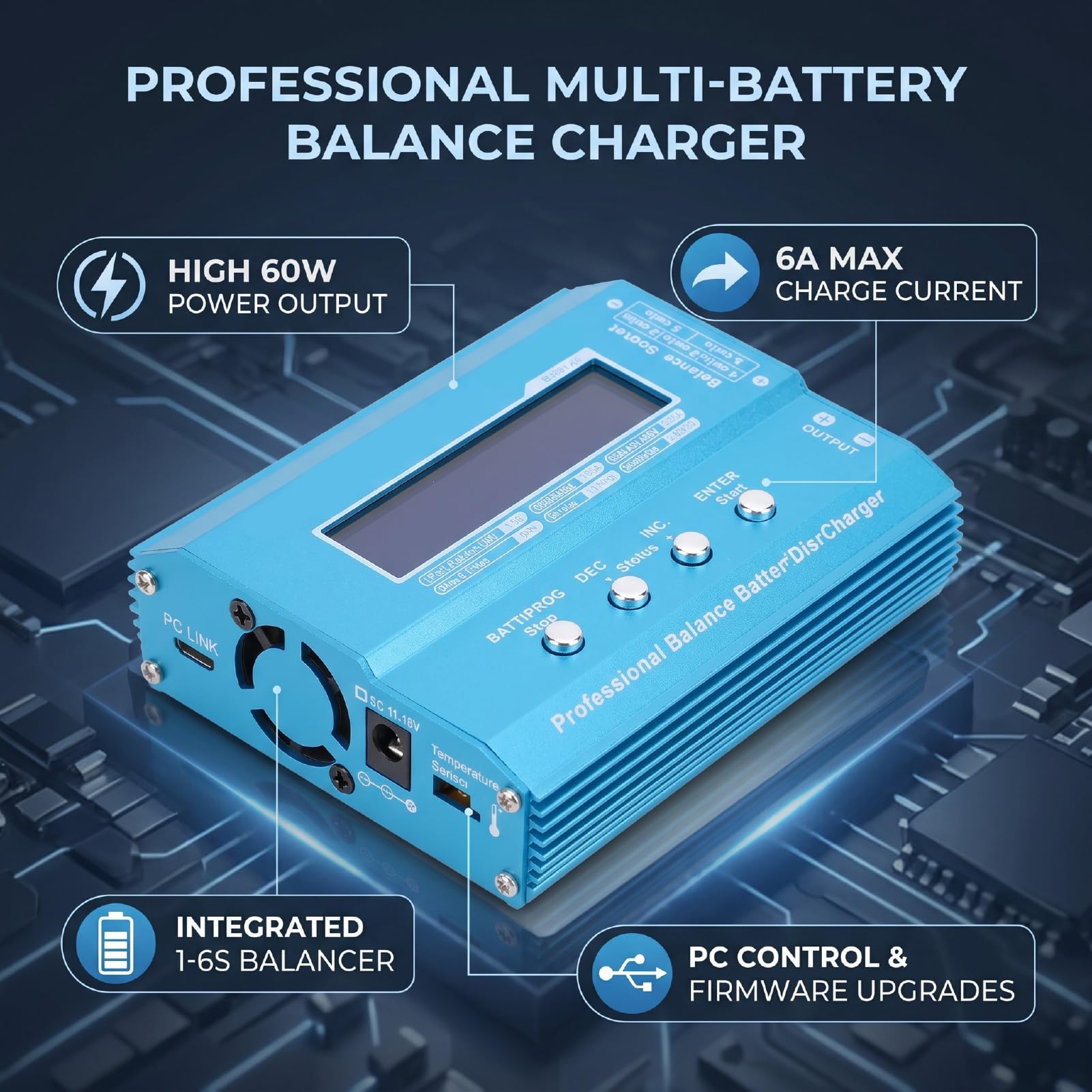Karlak Caricabatterie Professionale per Bilancia Scaricatore Potente per Batterie LiPo LiHV LiFe LiIon Dimensioni Compatte 1 unità
