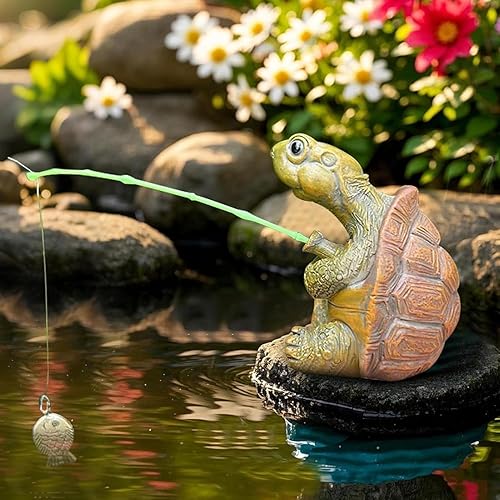 Miniatura 4 de Banax Encantadora estatua de pesca de tortuga de resina, estatua de tortugas hechas a mano para decoración de jardín al aire libre, patio y