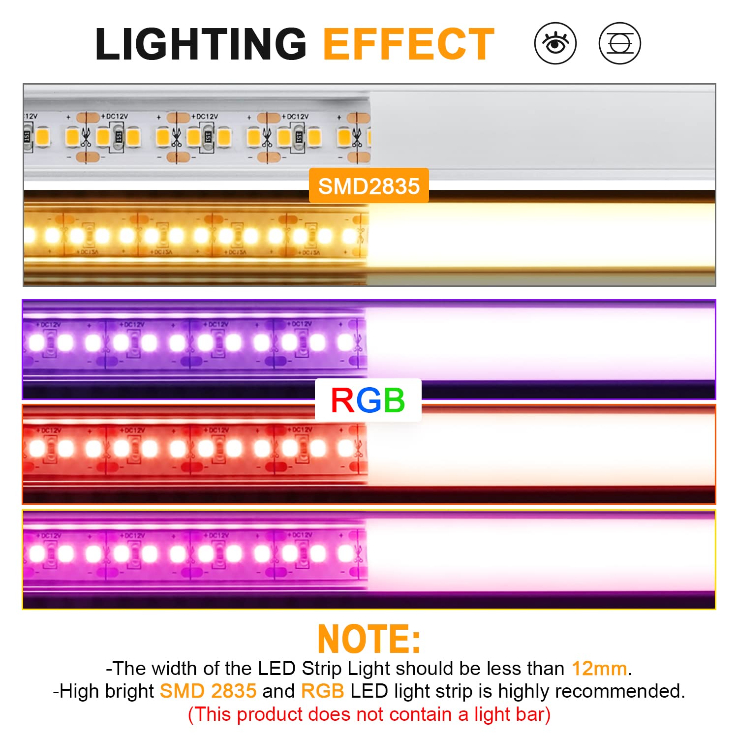 Angdarun LED Profil 12 mm 10 Pack x 1M, für Led Streifen kanal U Form Aluminium Profil mit Abdeckung, mit Milchige Weiß Led Strip Abdeckung Montageclips und Eckverbindern