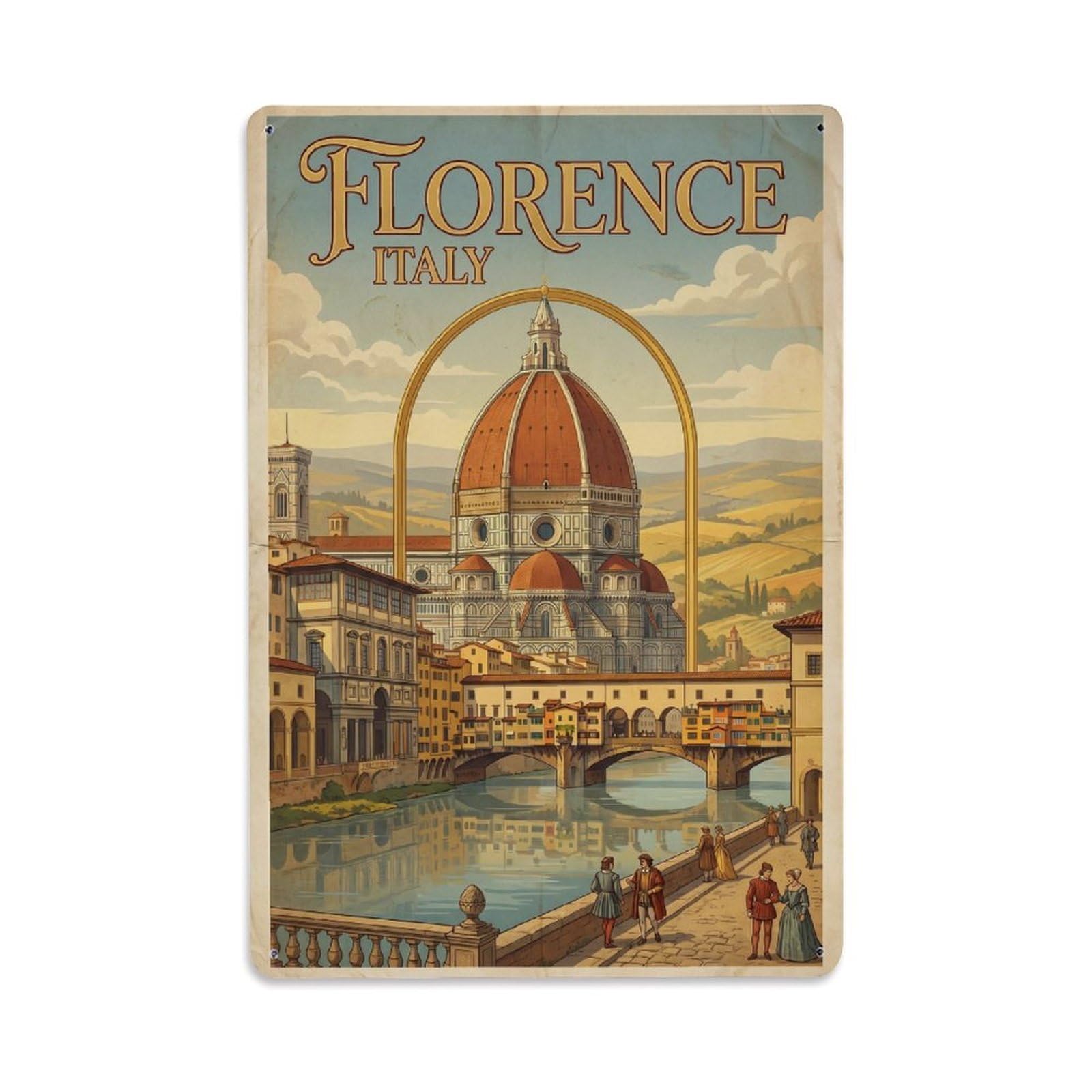 Italy Florence Vintage Travel Metal Tin Sign Plaque Wall Decor for Cafe, Club Bar, Office, Garden Metal Poster 8x12Inch