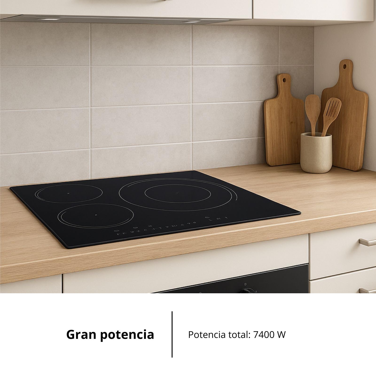 Corberó - Placa Inducción | 3 Zonas | CCIM3FBS324 | Potencia 7400W | Touch Control | 3 Boosters | Zona Grande 32 Cm | Bordes Biselados | Temporizador| Bloqueo Seguridad Niños | Negro