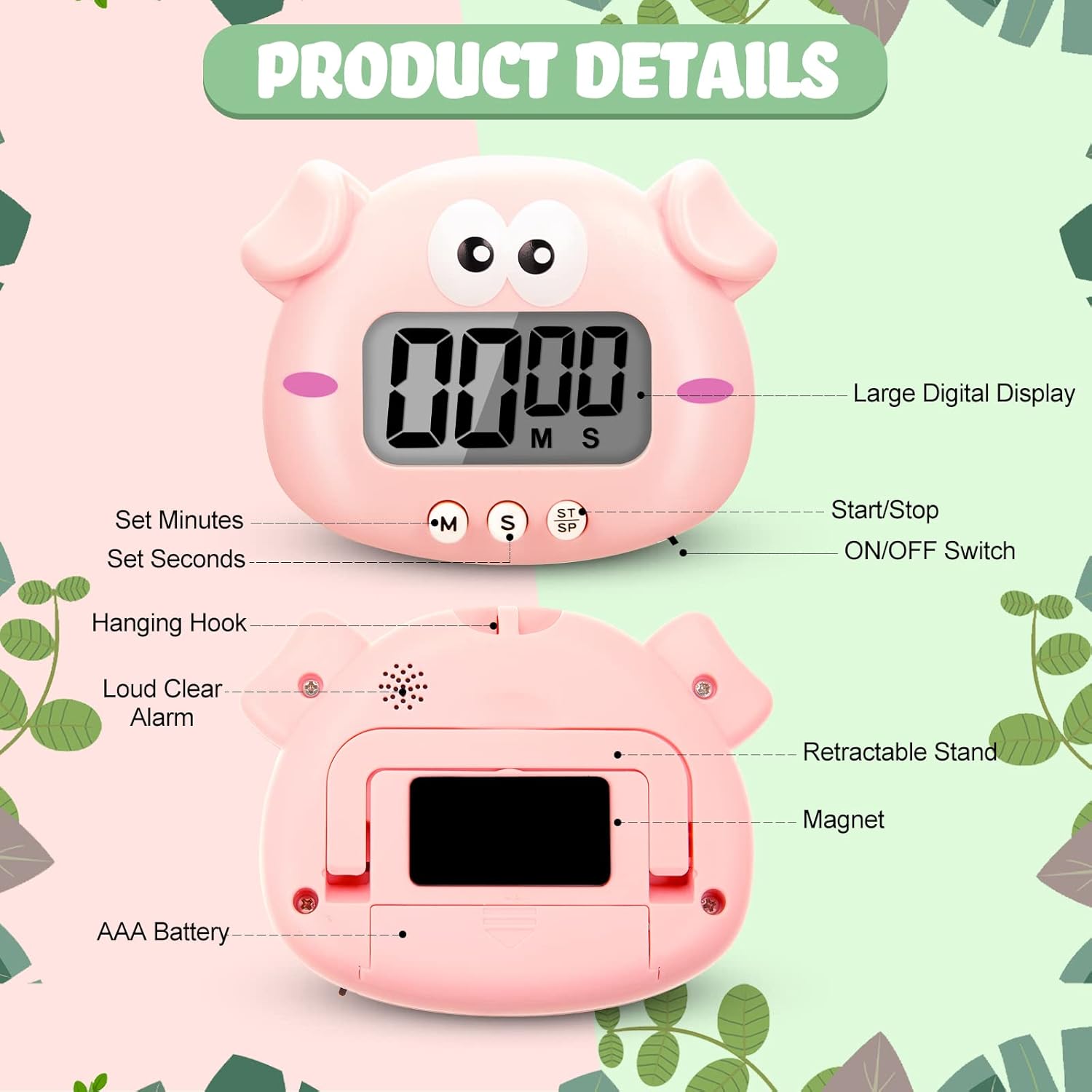 8 Pcs Cute Animal Kitchen Timer Digital Countdown Classroom Timer Magnetic Cartoon Decorative with LCD Large Visual Screen for Kitchen Cooking Classroom Whiteboard, 8 Styles
