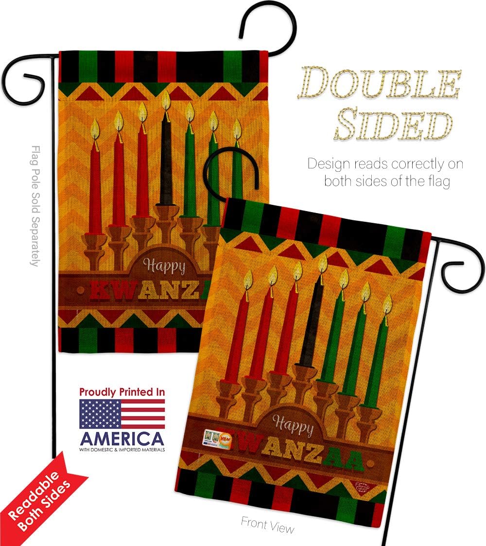 Kwanzaa Happy Holiday Burlap Garden Flag Winter Kinara Candles Celebrates African Americans Heritage Small Decorative Gift Yard House Banner Double-Sided Made in USA 13 X 18.5