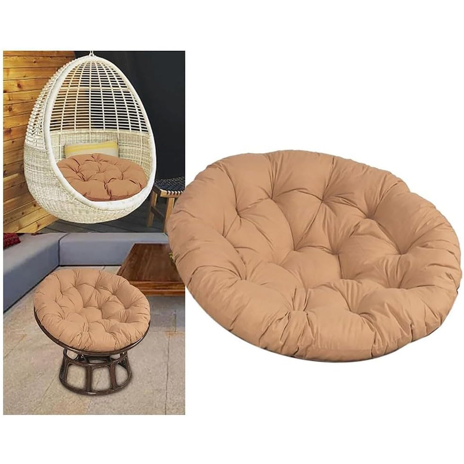 Cojín Suelo Beige Impermeable Cojín Sillón Papasán Soa - Diámetro 114 Cm - Acolchado Beige - Impermeable Y Fácil Limpieza Cojín Papasán Circular