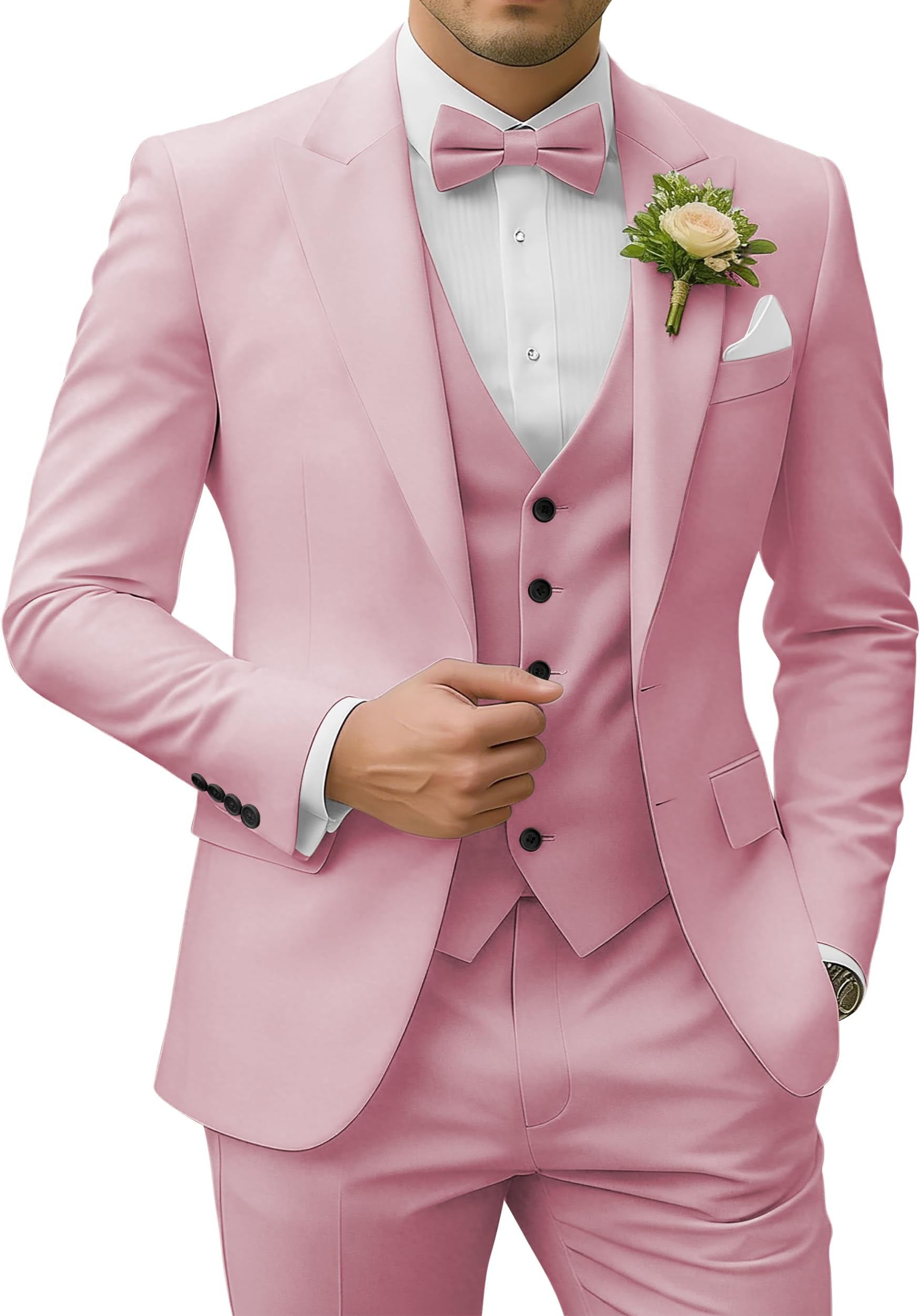 Men's 3 Piece Suits Slim Fit Peak Lapel 2 Button Blazer Jacket Vest Pants Set Wedding Business Prom Party Suit