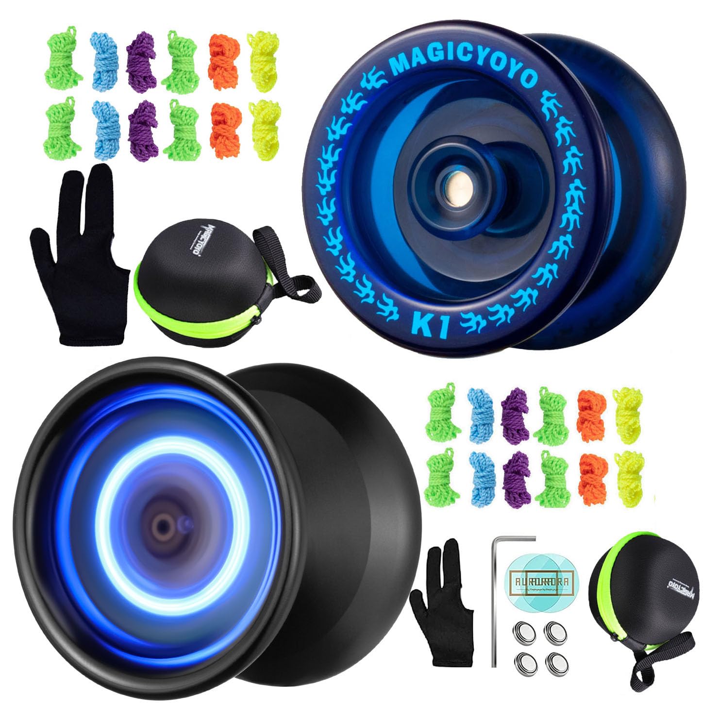 Pack of 2 Yoyos- MAGICYOYO K1 Dark Blue Responsive Yoyo+ Y02 Black Yoyo Blue LED Unresponsive Yoyo