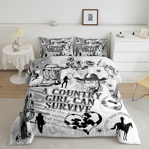 Miniatura 8 de Juego de edredón occidental, tamaño matrimonial, juego de ropa de cama de vaca y caballo, 3 piezas, diseño de animales de granja para niños, niñas y