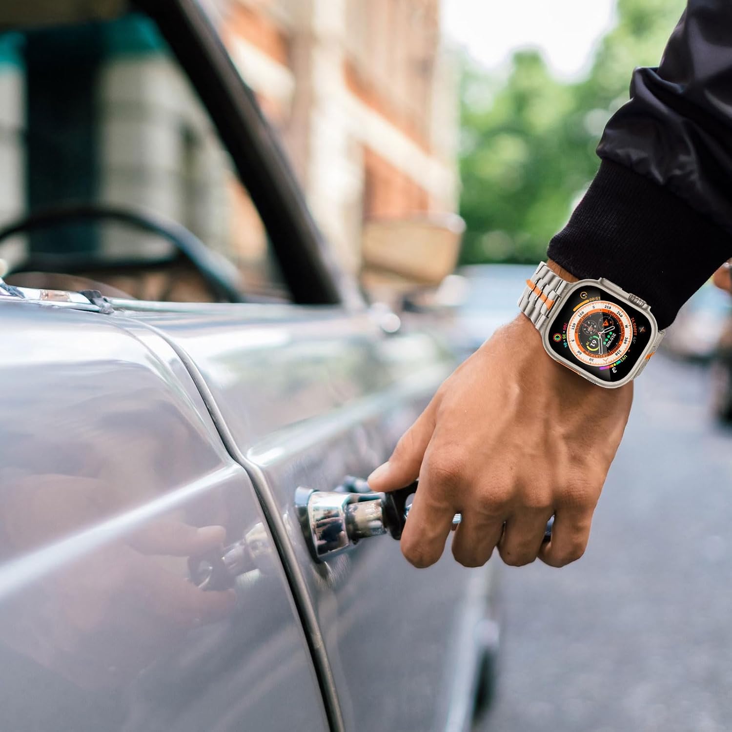 CHANCHY Stainless Steel Band for Apple Watch Band Apple Watch Ultra 3/2/1 Band 49mm, Series 11/10 46mm, 9/8/7 45mm, SE3/SE2/SE 6/5/4 44mm, 3/2/1 42mm, Metal Strap with Folding Clasp for Men, Titanium - Image 7