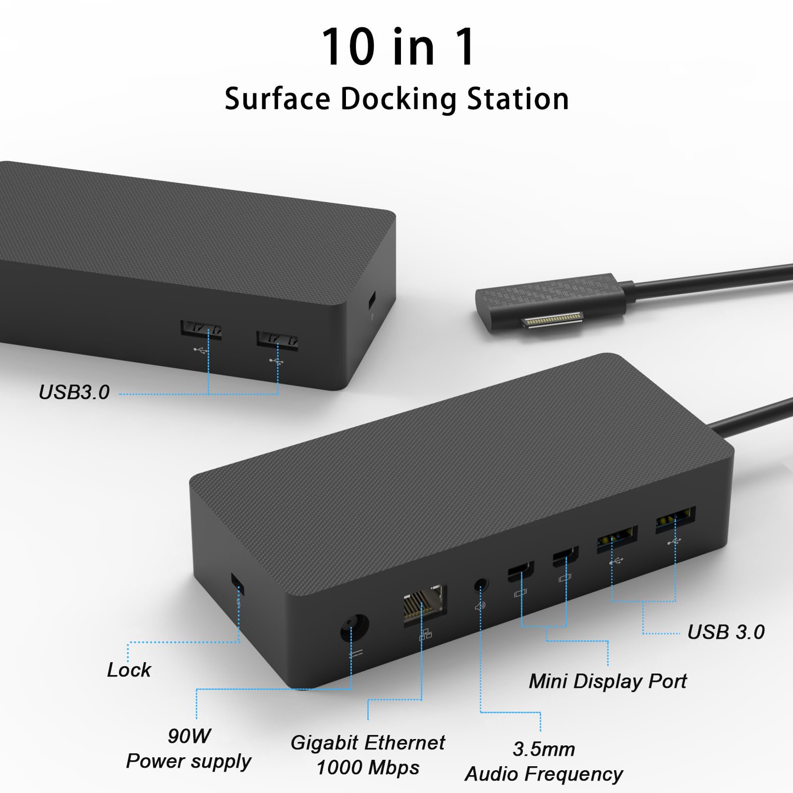 Surface Docking Station with 90W Power Supply, Double mini DP, 4 USB3.0, 3.5mm Audio Output Compatible with Surface Pro 8/X/7/6/4/3/2017, Laptop 4/3/2, Laptop go, Surface Book2/Book, Surface Go