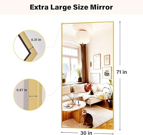 Miniatura 6 de Espejo rectangular extragrande de 71 x 30 pulgadas, de pie, colgante o inclinado para pared o piso, espejos de tocador de cuerpo completo montado en