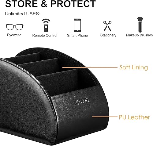 Miniatura 8 de SITHON Soporte para control remoto con 5 compartimentos, organizador de escritorio de piel sintética, almacenamiento de TV, DVD, Blu-Ray,