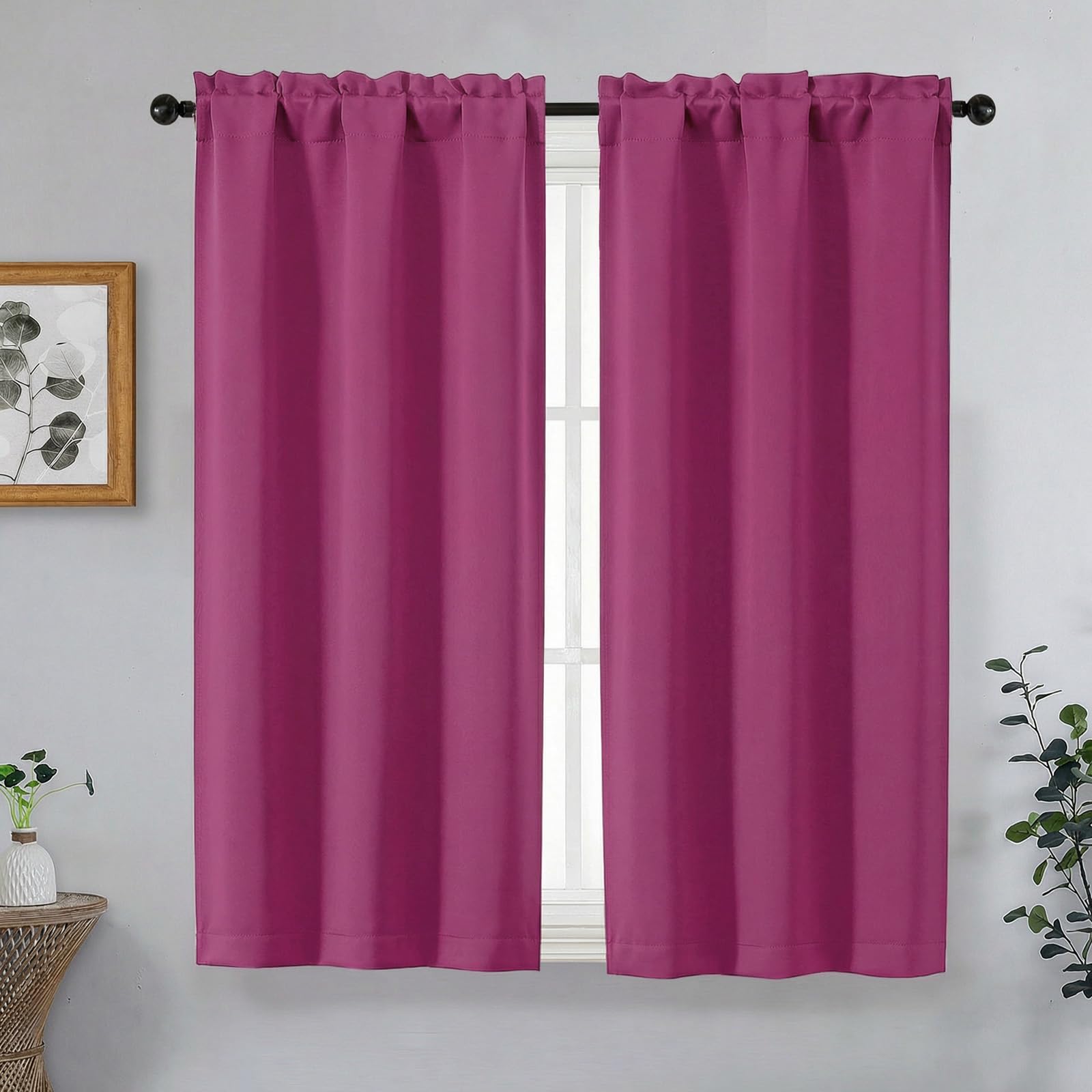 OVZME Hot Pink Short Blackout Curtains for Bedroom 54 Inches Long 2 Panels, Modern Window Treatment Solid Thermal Insulated Curtains for Living Room, Dual Rod Pocket Blackout Drapes, 2x40Wx54L