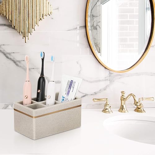 Miniatura 14 de Shinowa Soporte para cepillos de dientes de resina, 5 ranuras higiénico para cepillos de dientes, organizador de almacenamiento para cepillo de F