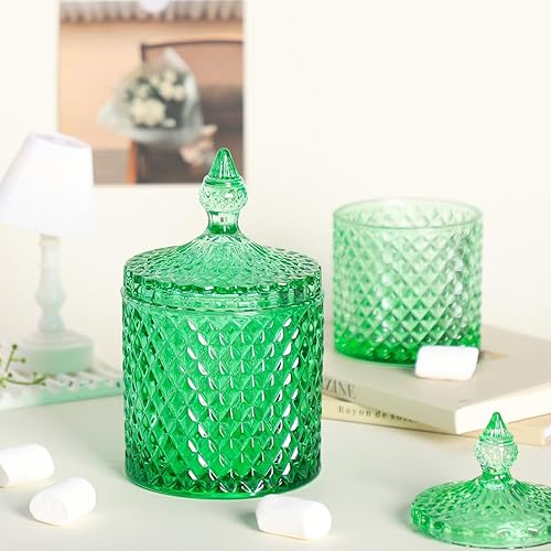 Miniatura 10 de Sizikato Tarro de cristal facetado de diamante con tapa, tarro decorativo azul de 18 onzas, tarro de nuez, frasco de almacenamiento de frutas secas.