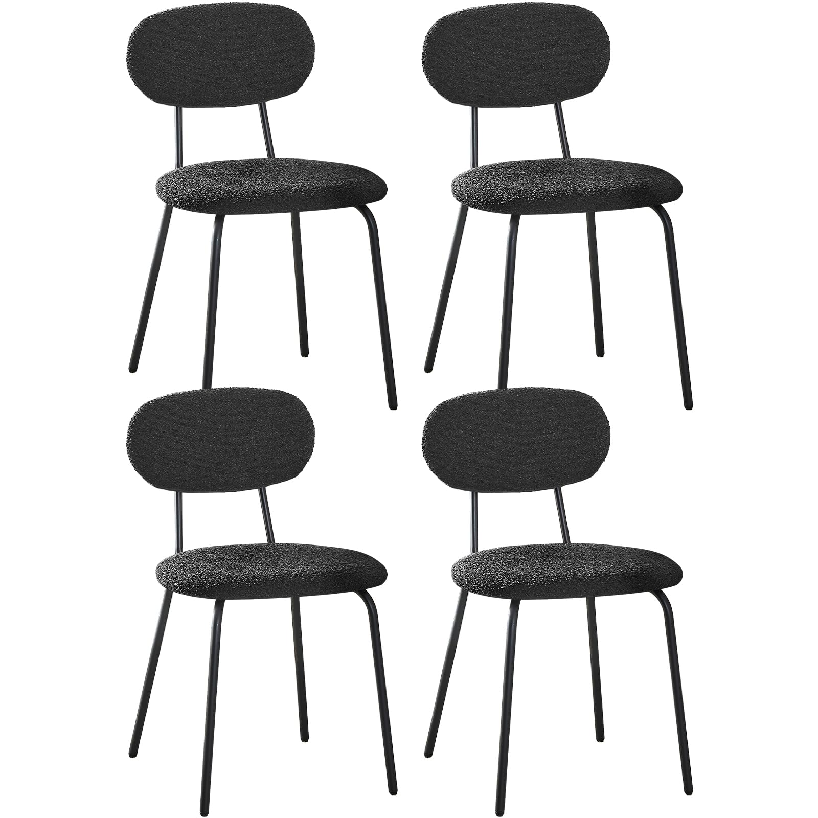 ANVOFONG Sillas de Comedor Pack de 4,Silla de Cocina de Tela Teddy,Sillas Salon Apilable,Adecuado para Comedor,Cocina,Dormitorio,Sala de Recepción-Negro