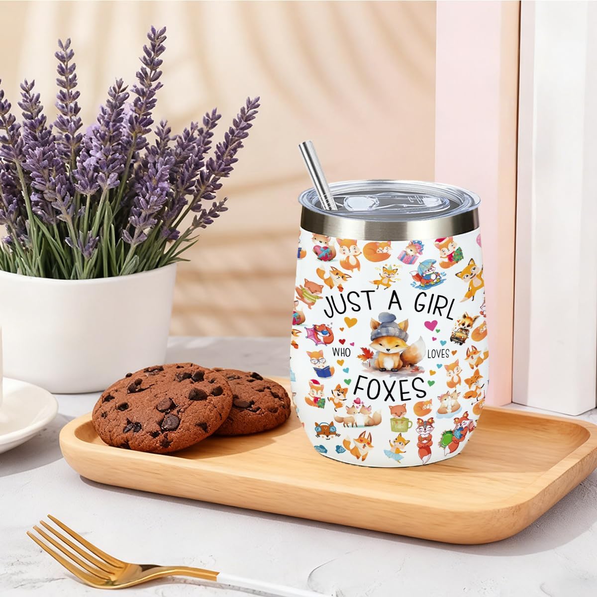 A Girl Loves Foxes Fox Gifts Fox Decor Stuff Wine Tumbler Friendship Christmas Birthday Gift for Women Friend Sister Wine Glass Stainless Steel Vacuum Insulated Double Wall Travel Cup with Lid, 12oz - Image 3