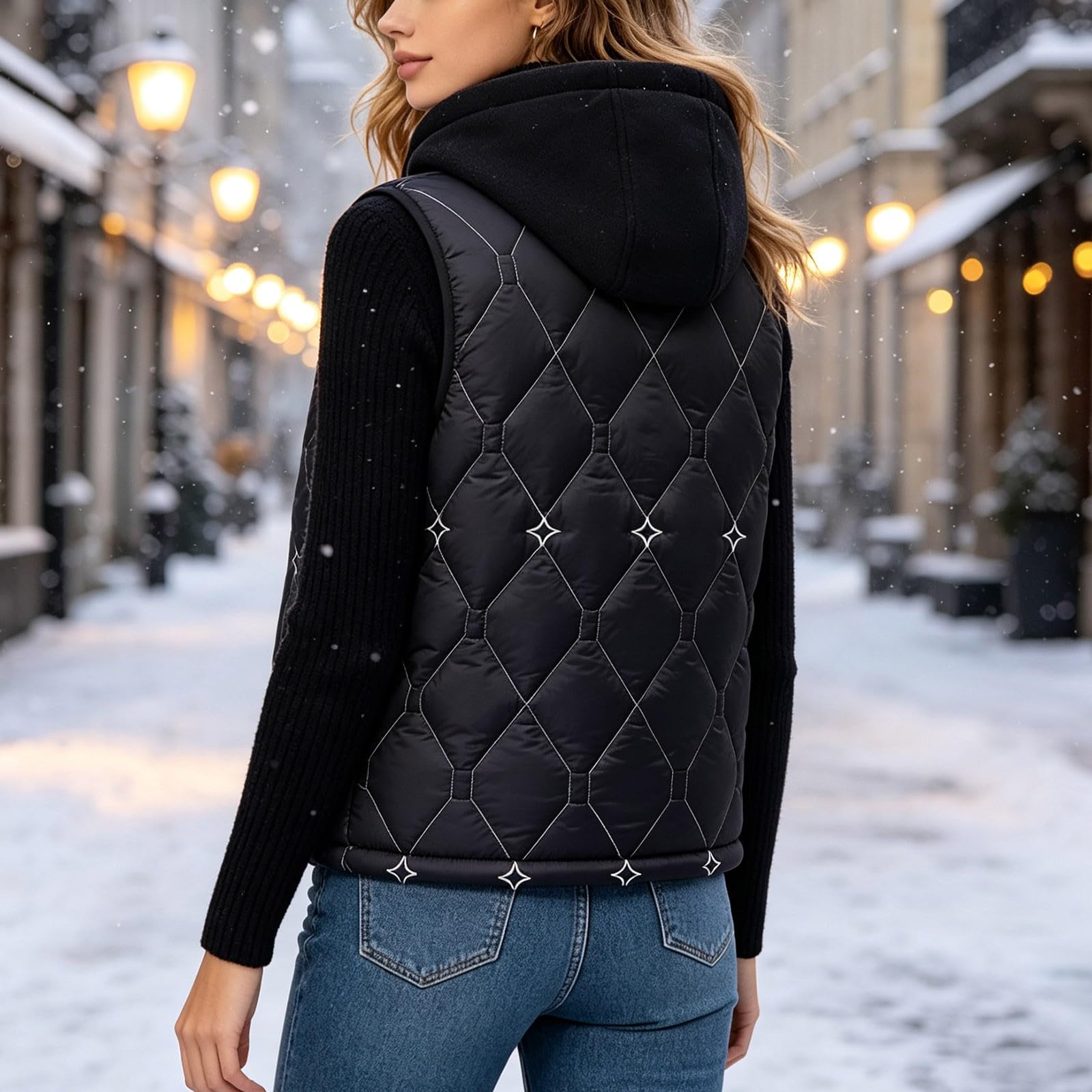 Gilet trapuntato da uomo con cappuccio, leggero, senza maniche, con cerniera, termico, invernale, in softshell, vestibilità aderente, per la mezza stagione, per tutti i giorni, viaggi e