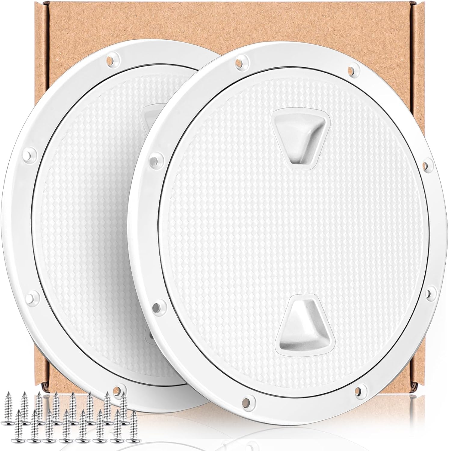 Smartmarine 2Pcs Boat Hatch White 4"6"8" Round Non Slip Inspection Hatch w/Detachable Cover for Marine Boat Yacht Truck RV (8")