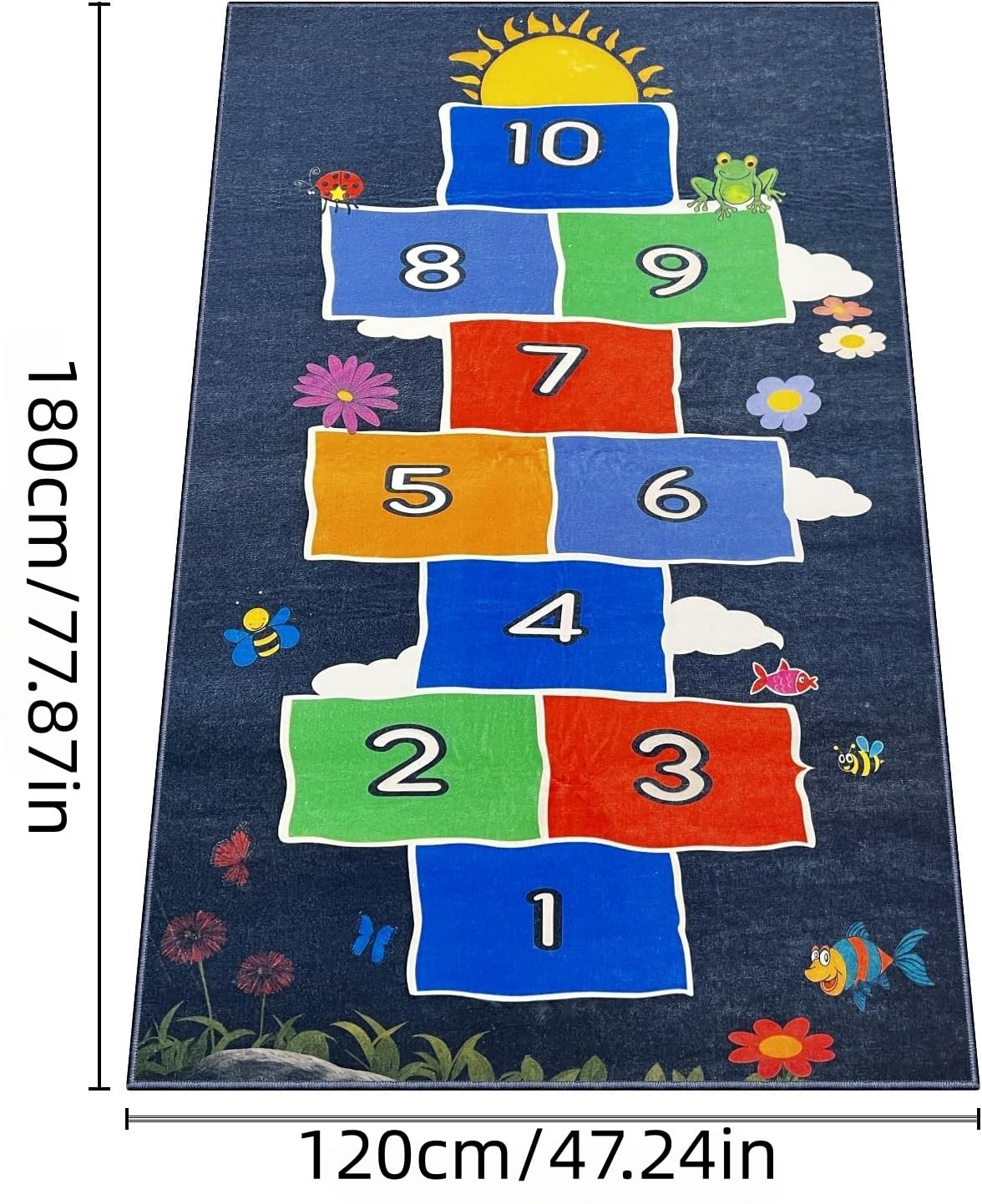 Tapis de jeu marelle pour enfants, jeu de sol amusant pour jeu actif et motricité, tapis antidérapant et lavable pour salle de jeux, tapis éducatif pour tout-petits et enfants (marelle